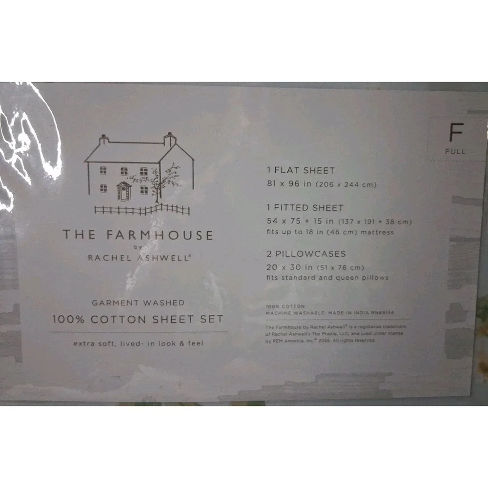 NIP Rachel Ashwell Farmhouse FULL 4 Pc Blue Sheet Set Pink Green Floral Cotton